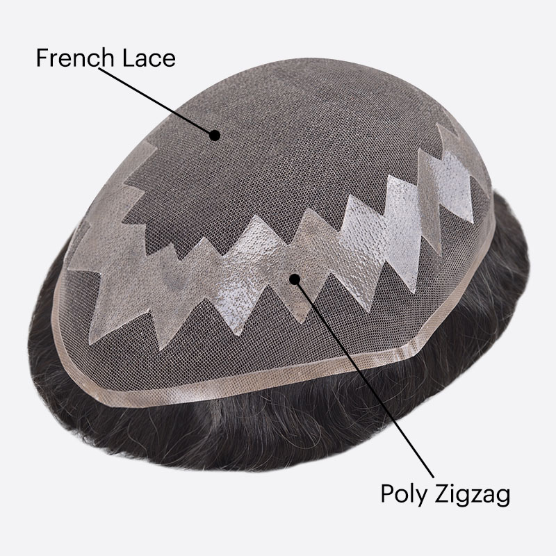 BLN216810 French Lace Men's Hair Pieces Are Zigzag Poly Skin Hair System From Bono Hair
