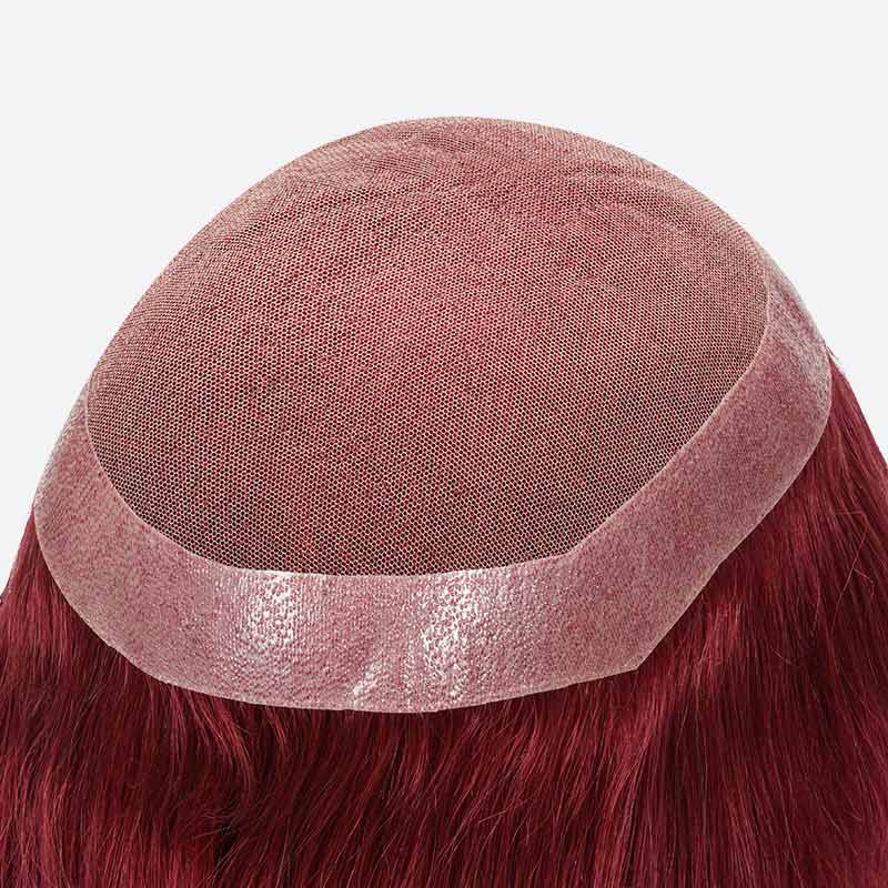 BWN936930 French Lace Toupee For Women Is Wine Red Hair System From Bono Hair2
