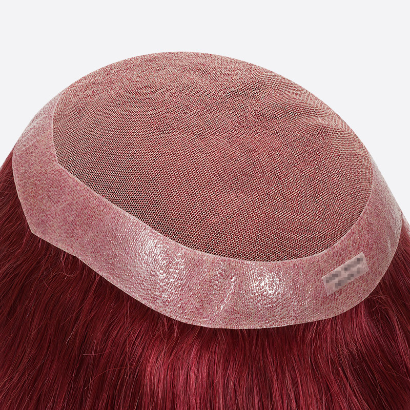 BWN936930 French Lace Toupee For Women Is Wine Red Hair System From Bono Hair3