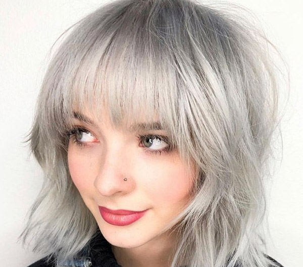 23.Gray Blonde Shag with Bangs