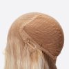 Cap construction of model Bernice, featuring a breathable 5"x5" French lace top and a secure fit system with adjustment bands and pressure-sensitive clips