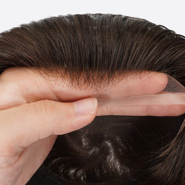Natural hairline detail of HOLLYWOOD-S - French lace hairline with single split bleached knots