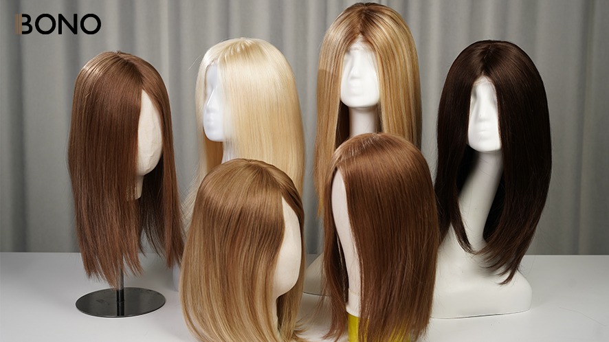 6 wigs of different style displaying