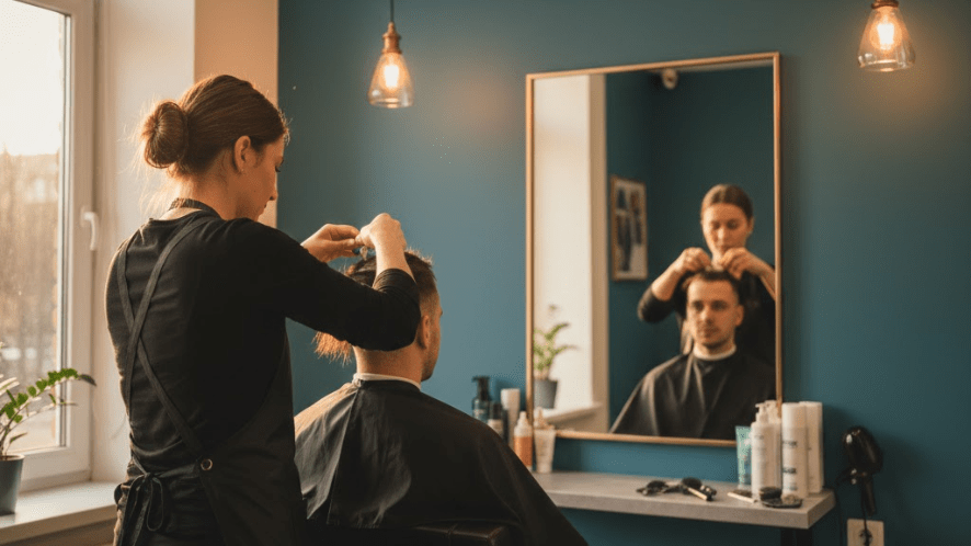 a hair pro installing a hair system to a male client