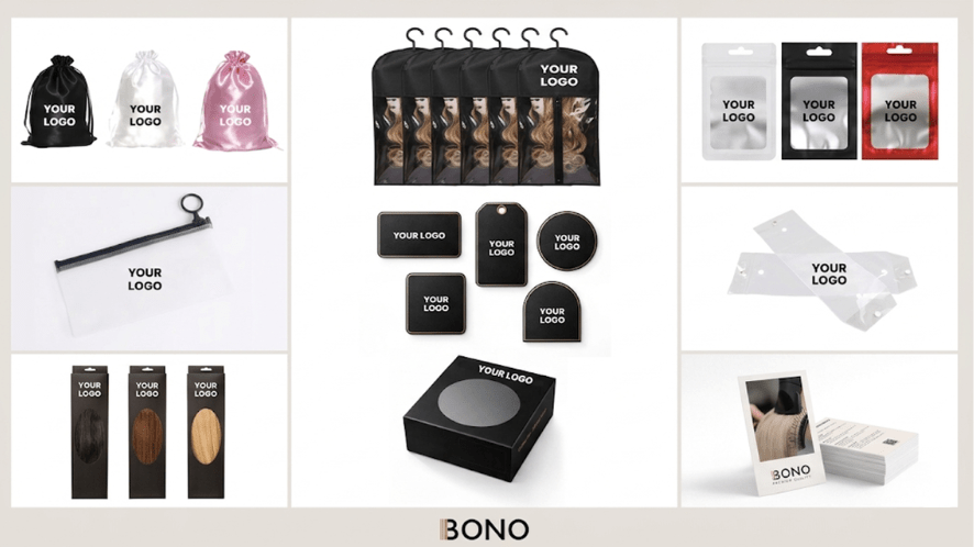 different package choices for private label hair extensions provided by Bono Hair