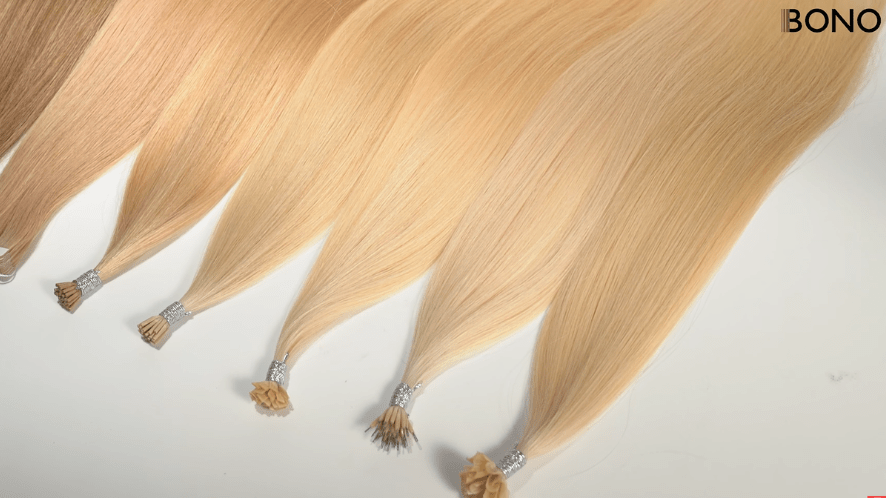 different types of Bono Hair extension lying in a row with BONO logo on it