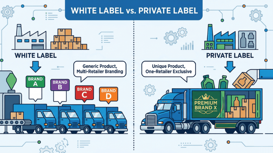 An illustration explaining the difference between white label and private label