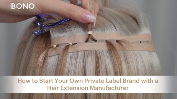 A hair stylist installing butterfly weft hair extension from Bono Hair