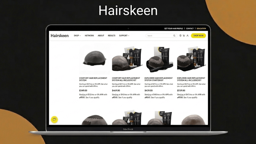 Hairskeen men's toupee webpage