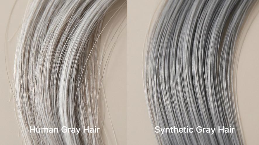 Human gray hair vs. Synthetic gray hair