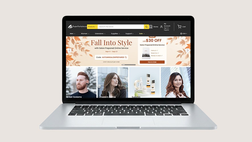 Superhairpieces official website homepage screenshot