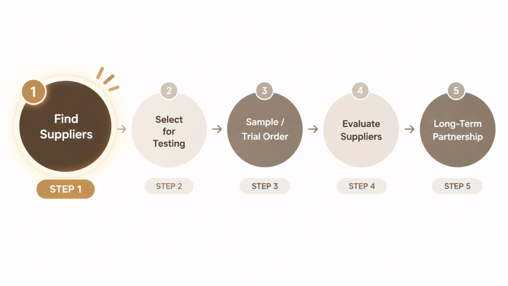 supplier sourcing process - step 1 find suppliers