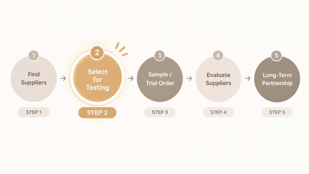 supplier sourcing process - step 2 choose a supplier to testr